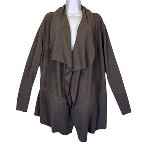 Eileen Fisher Merino Wool Waterfall Cardigan Dark Brown XL Italian Yarn